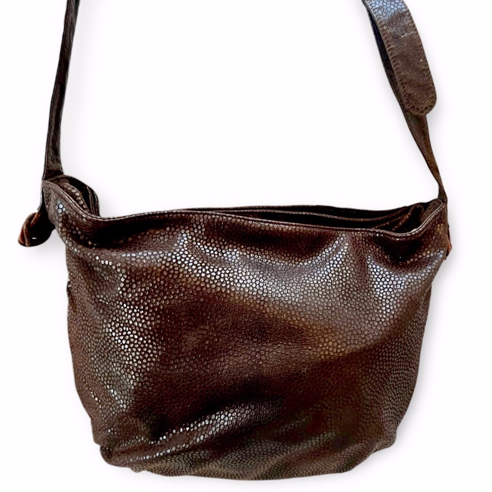 Vintage Desmo Made in Italy Brown Soft Leather Hobo Bucket Bag with Dot Pattern